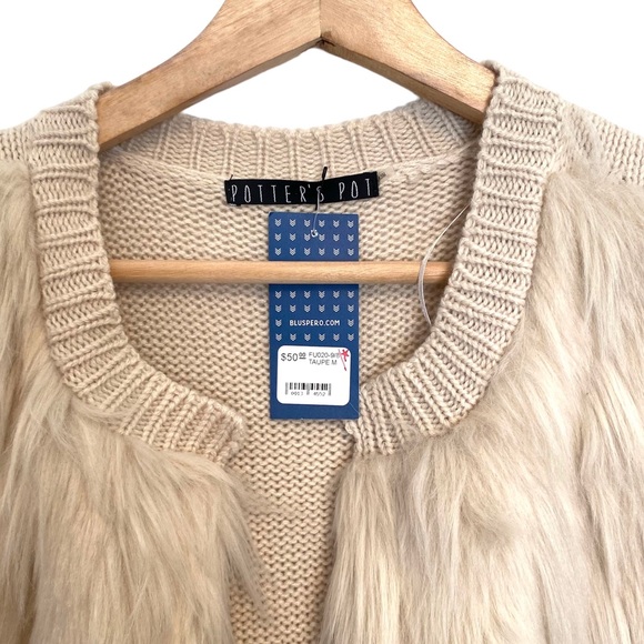 POTTER’S POT NWT Faux Fur Cardigan Vest in Taupe, Size Medium - Picture 3 of 9
